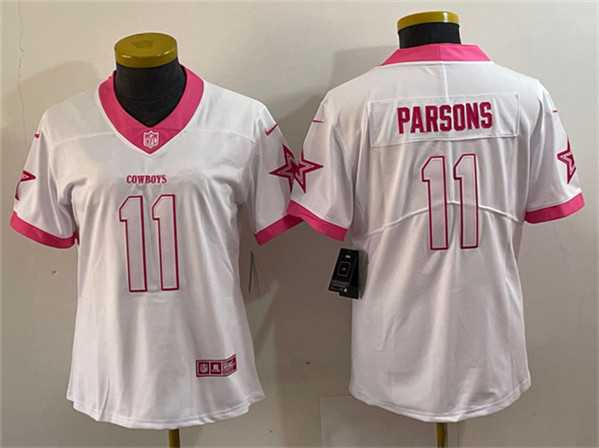 Womens Dallas Cowboys #11 Micah Parsons White Pink Vapor Untouchable Limited Stitched Jersey(Run Small)